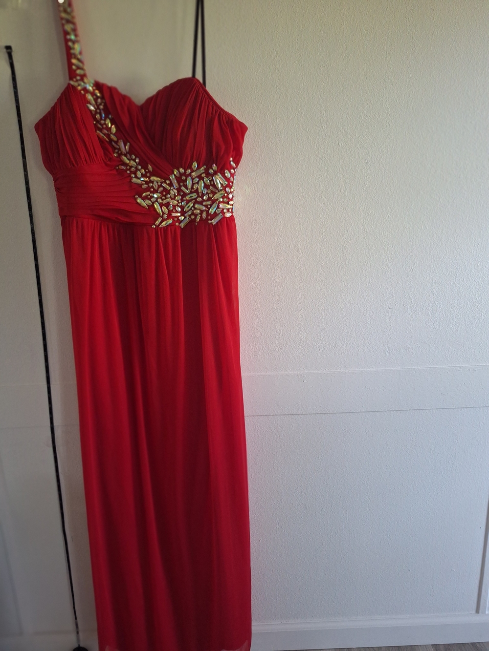 City Triangles Red One-Shoulder Jeweled Evening Gown